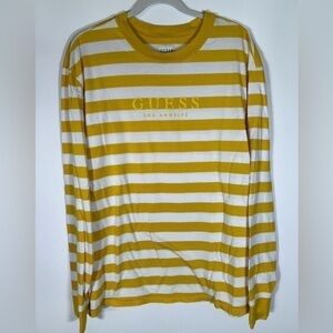 GUESS jeans vintage Y2K yellow white striped long slv tshirt sz L colorful